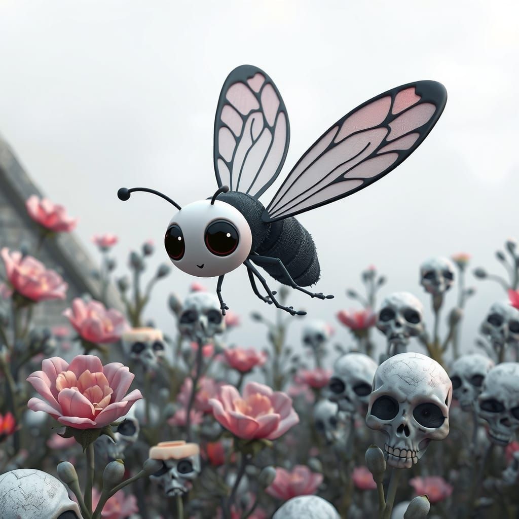 Whimsical Gothic Butterfly in a Creepy Garden