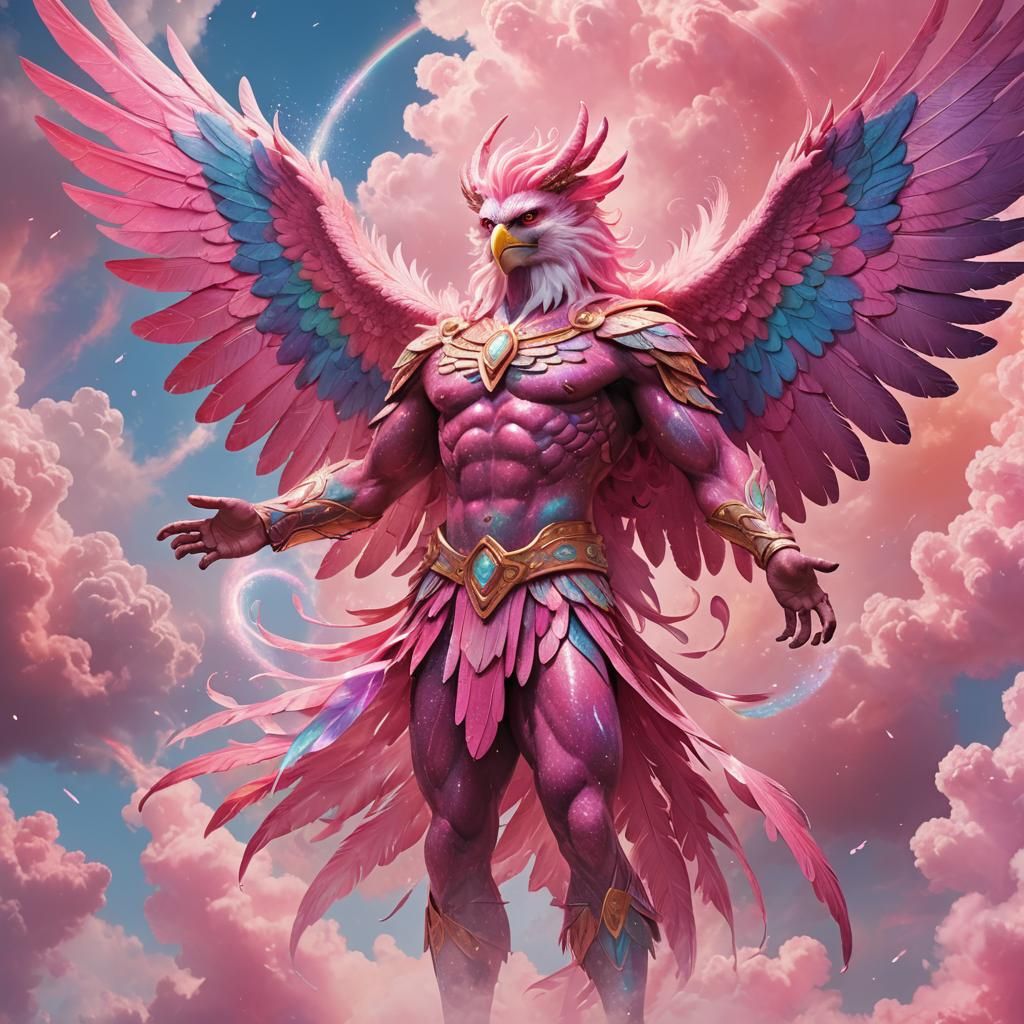 all vibrant pink rainbow sparkle wings on an anthropomorphic...