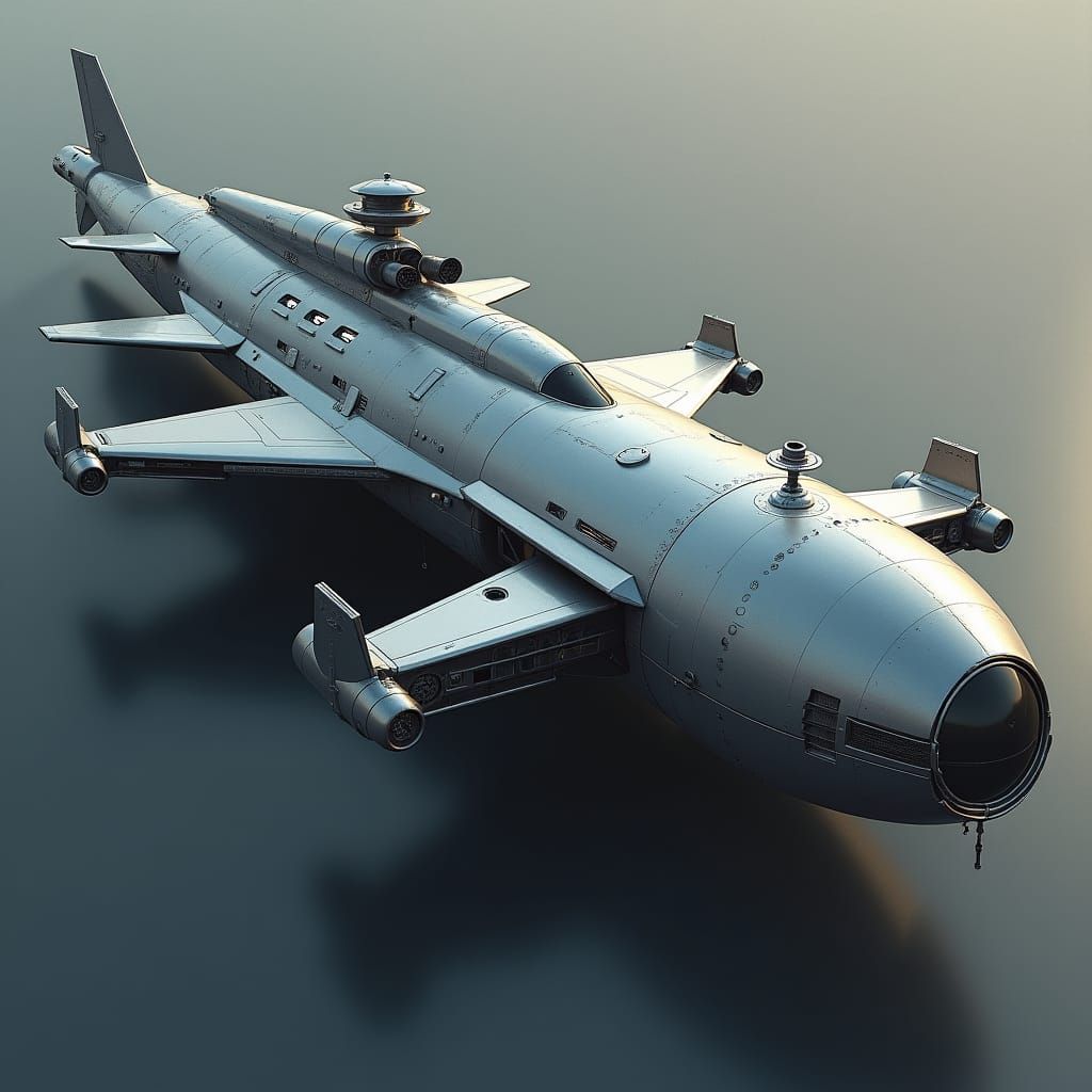 Sleek Cylindrical Starship in Futuristic Matte Painting