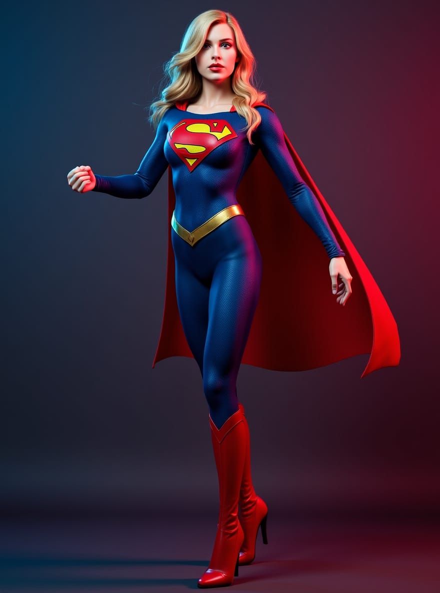 Dynamic Supergirl Kick in Hyper-Realistic Detail