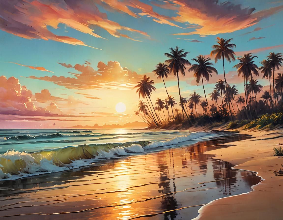 Sunset Shoreline in Surreal Grunge Style