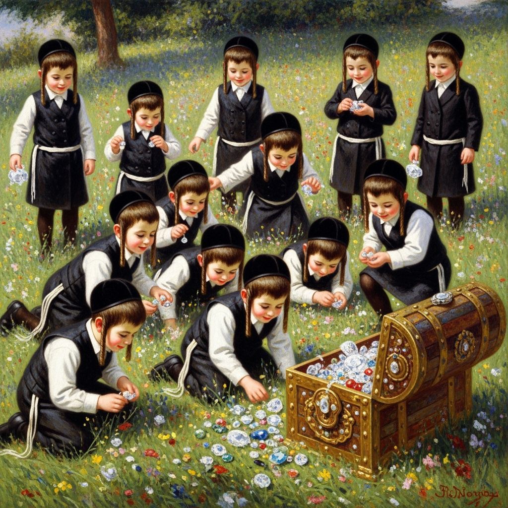 Hasidic Children's Diamond Treasure Hunt in Impressionist St...