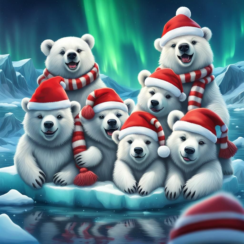 Festive Arctic Bears Celebrate Christmas, Digital Art