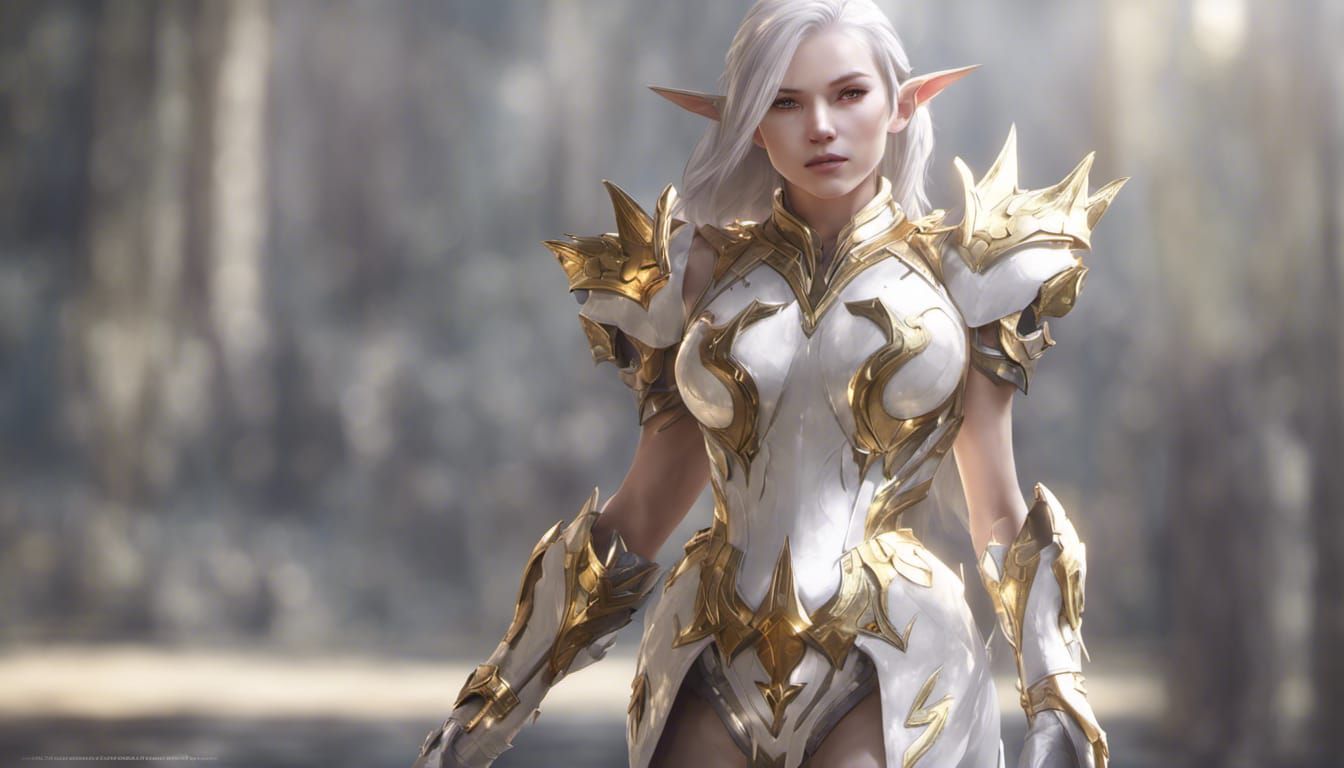 Pallid Elf Cleric in Armor with Golden Aura