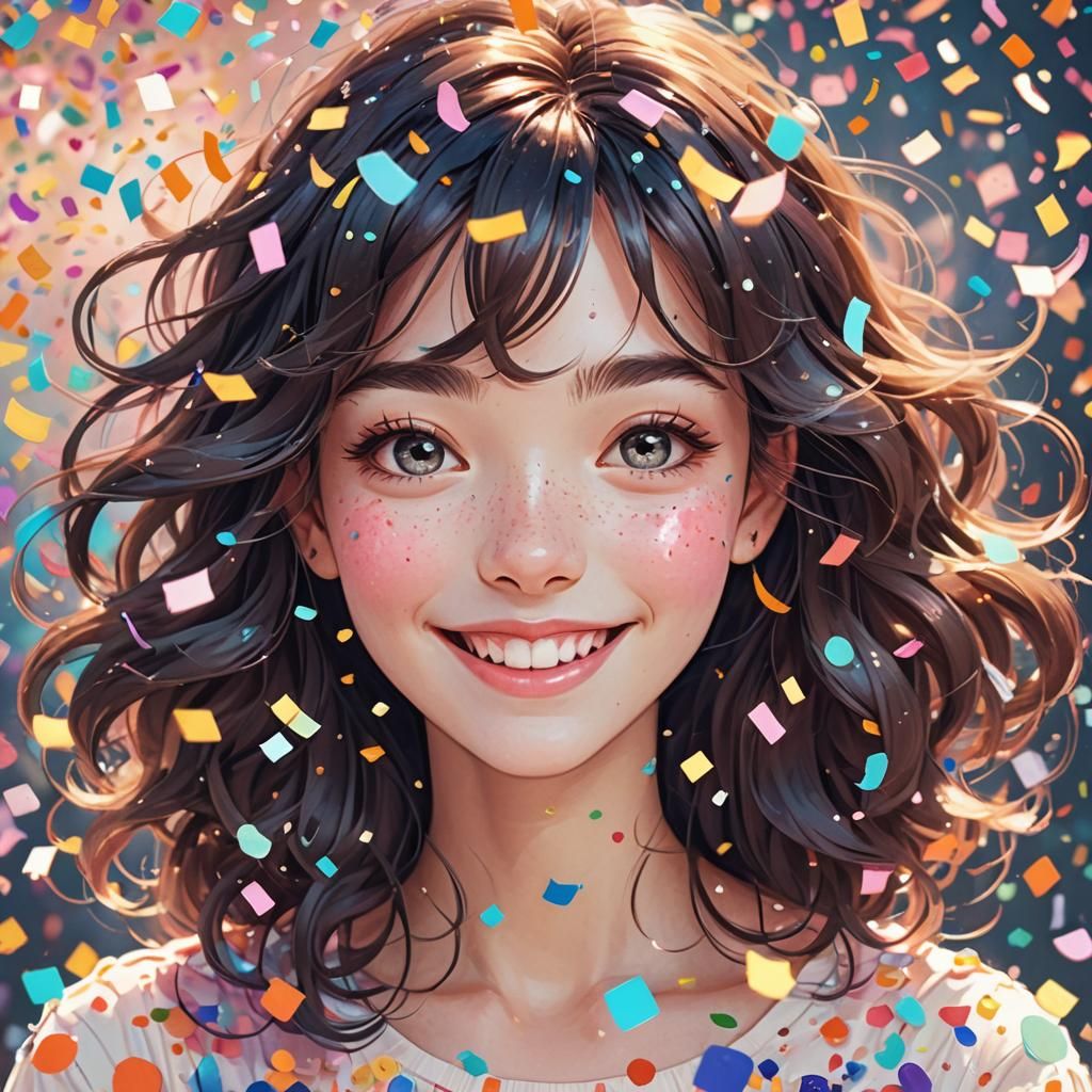 Whimsical Cartoon Portrait with Confetti