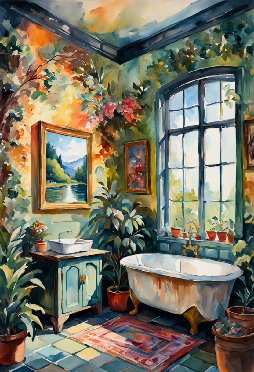 Gouache Style Watercolor Painting on Canvas