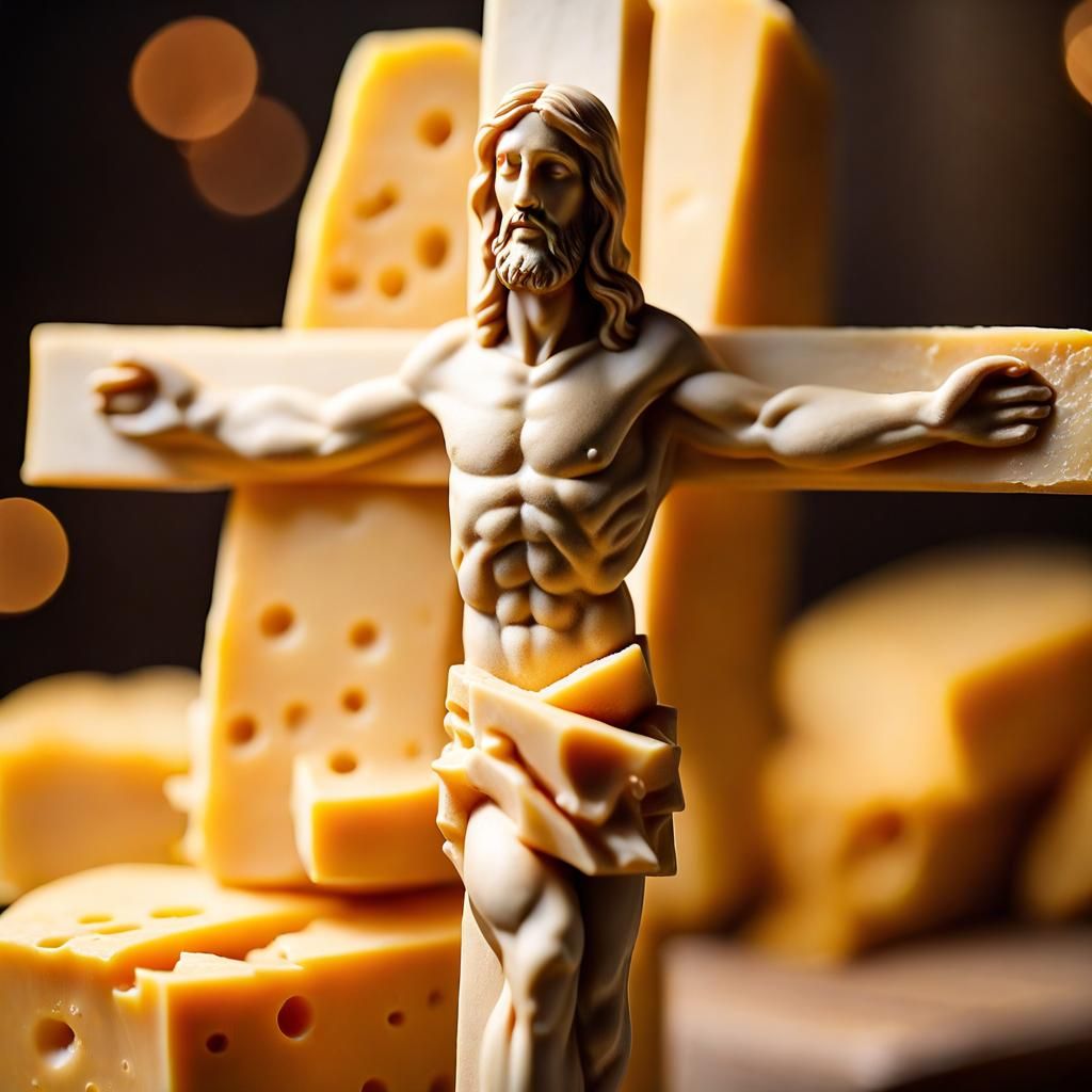 Cheddar Cheese Sculpture of Jesus on the Cross