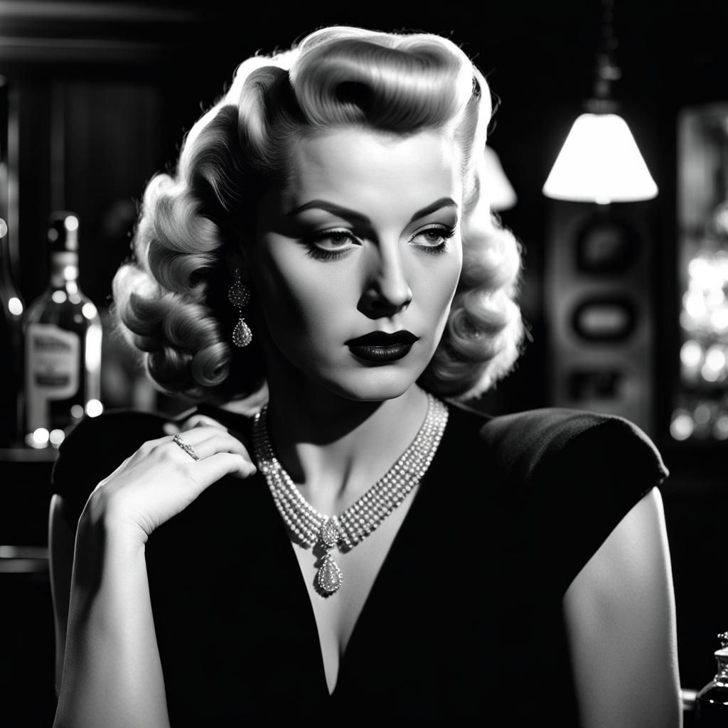 Film Noir Femme Fatale at Elegant Bar
