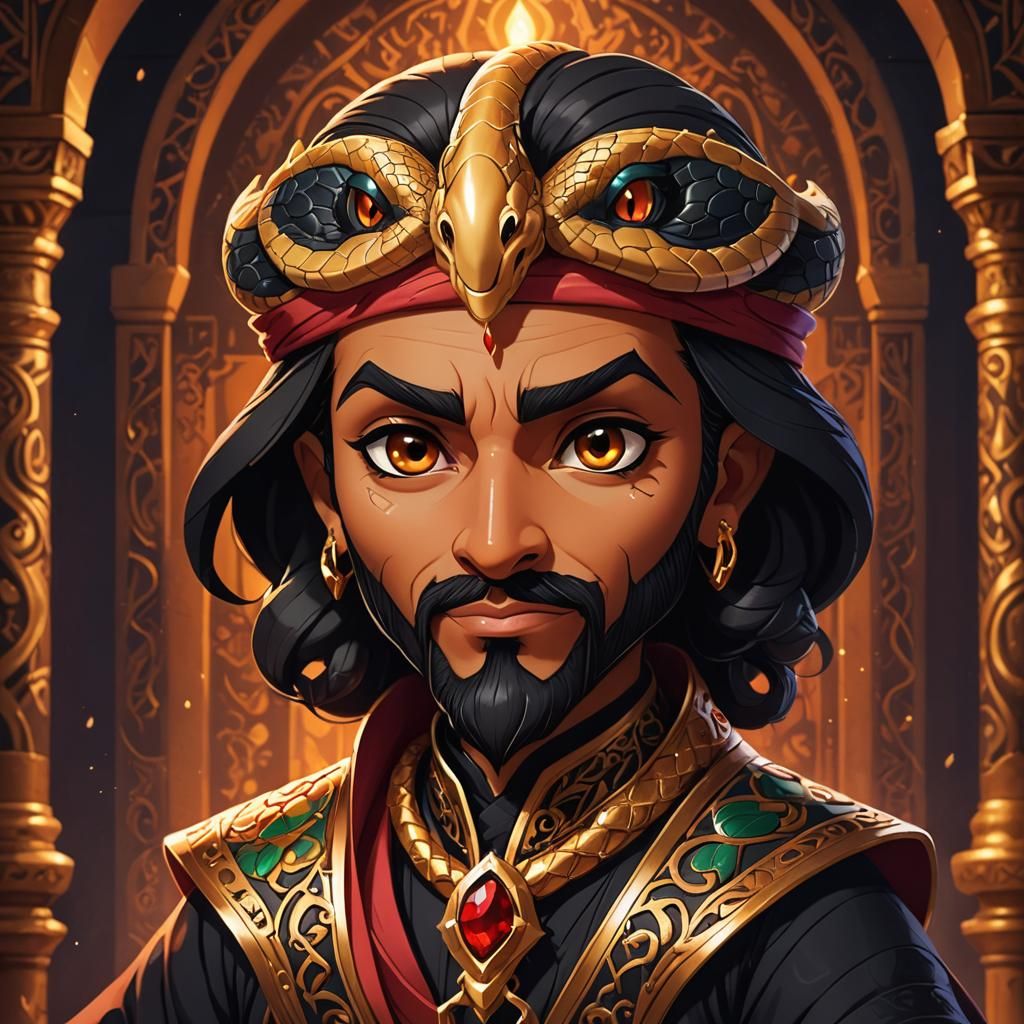 Chibi Jafar with Snake in Arabian Palace
