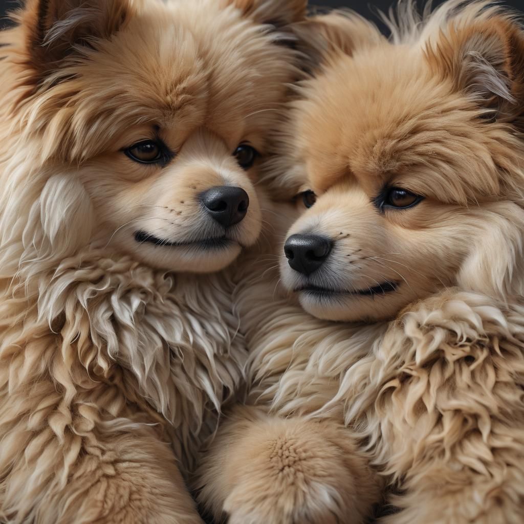 Floofy Dogs Cuddling in Detailed 3D Rendering