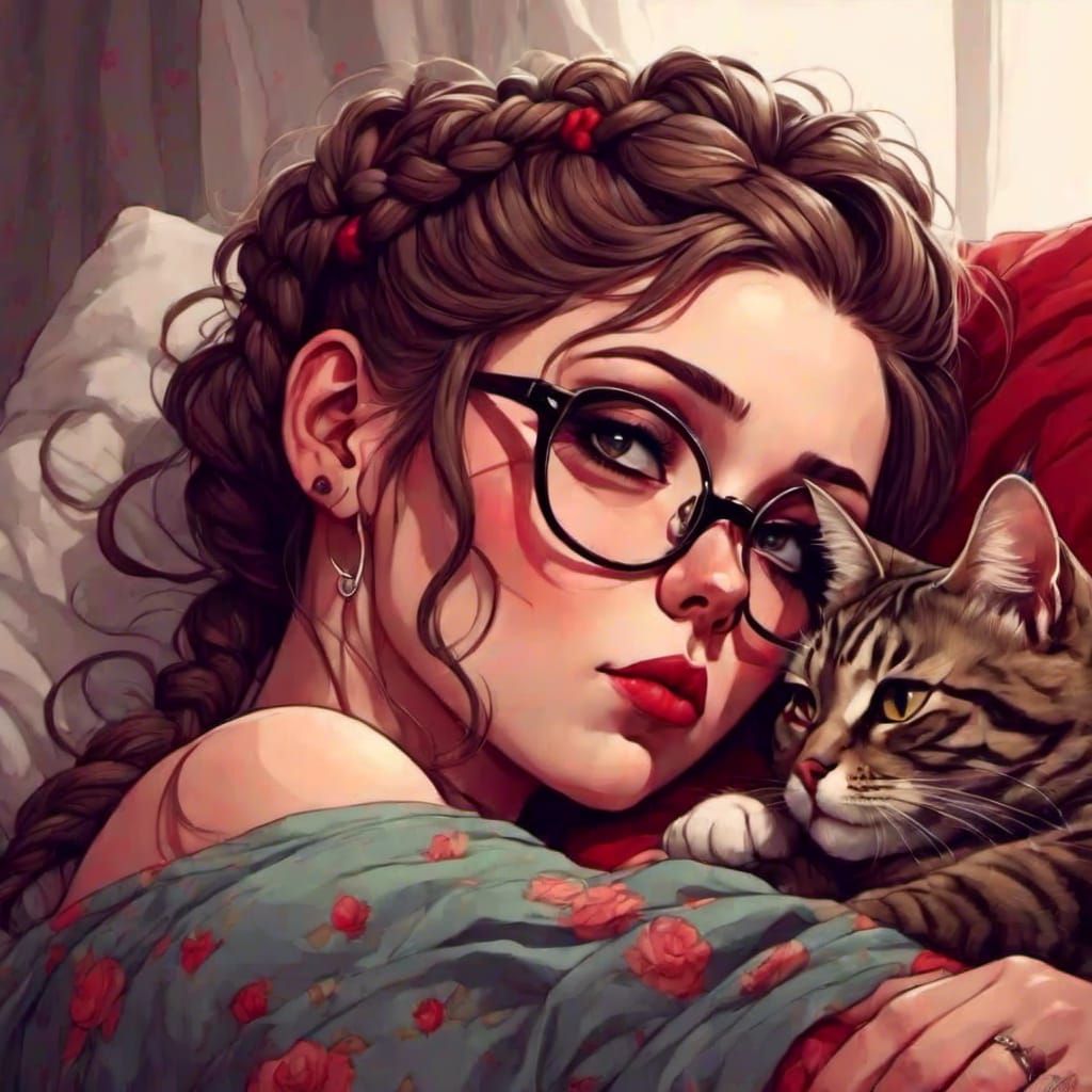 Hillbilly Poetess Sleeping with Tabby Cat