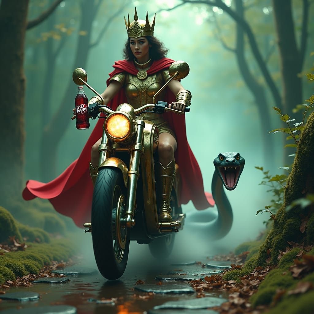 Queen Chases Cobra with Soda on Scooter