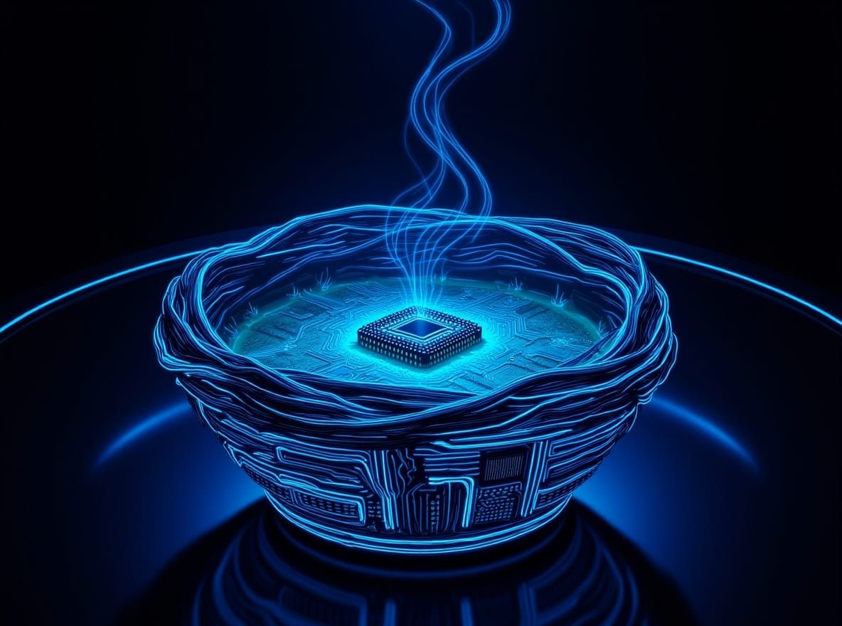 Cyberpunk Ramen Bowl Made of Circuitry