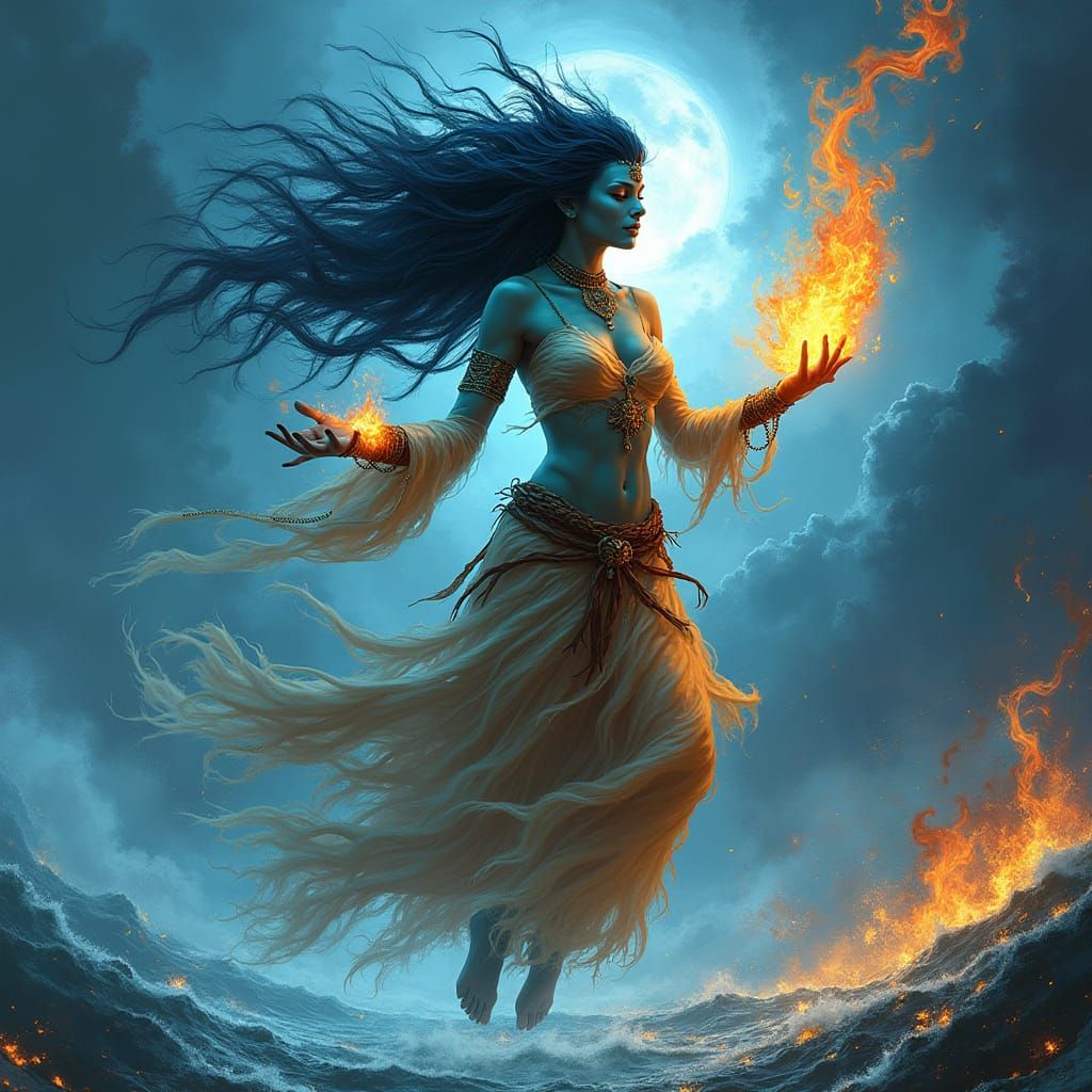 Surreal Storm Goddess in Shamanic Robes with Elemental Power...