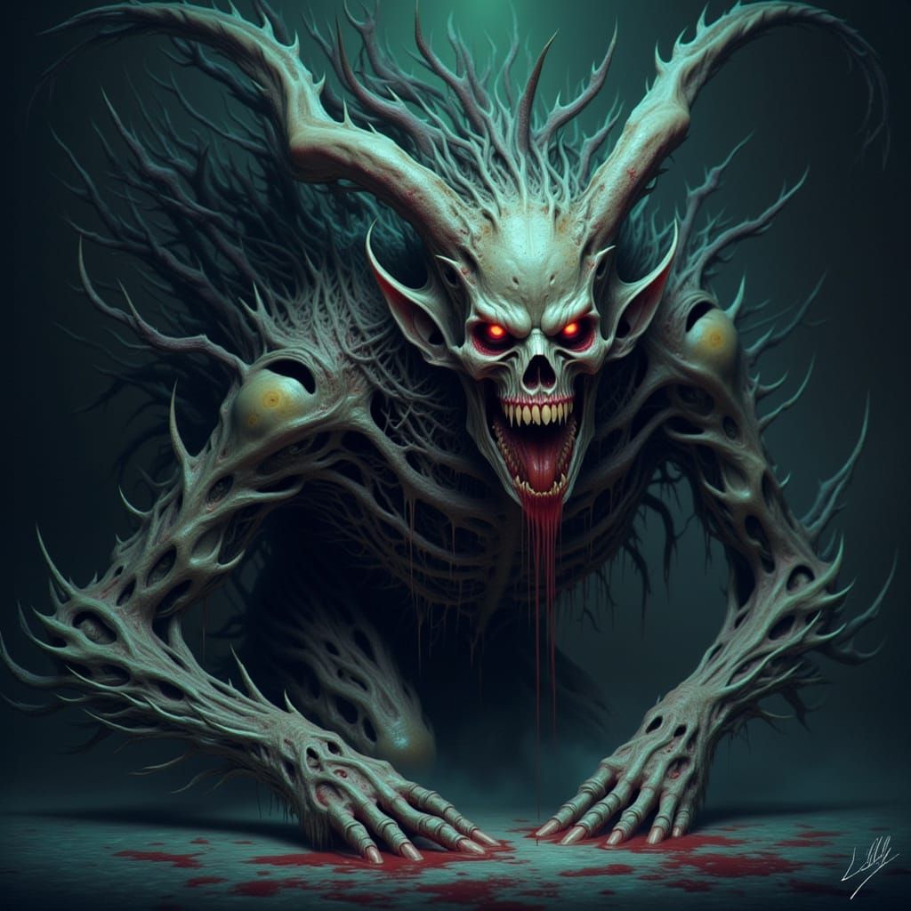 Ethereal Horror in Dark Cyberpunk Aesthetic