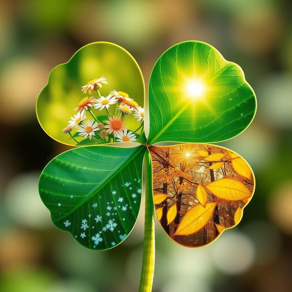 Four Seasons Clover: A Digital Oil Painting