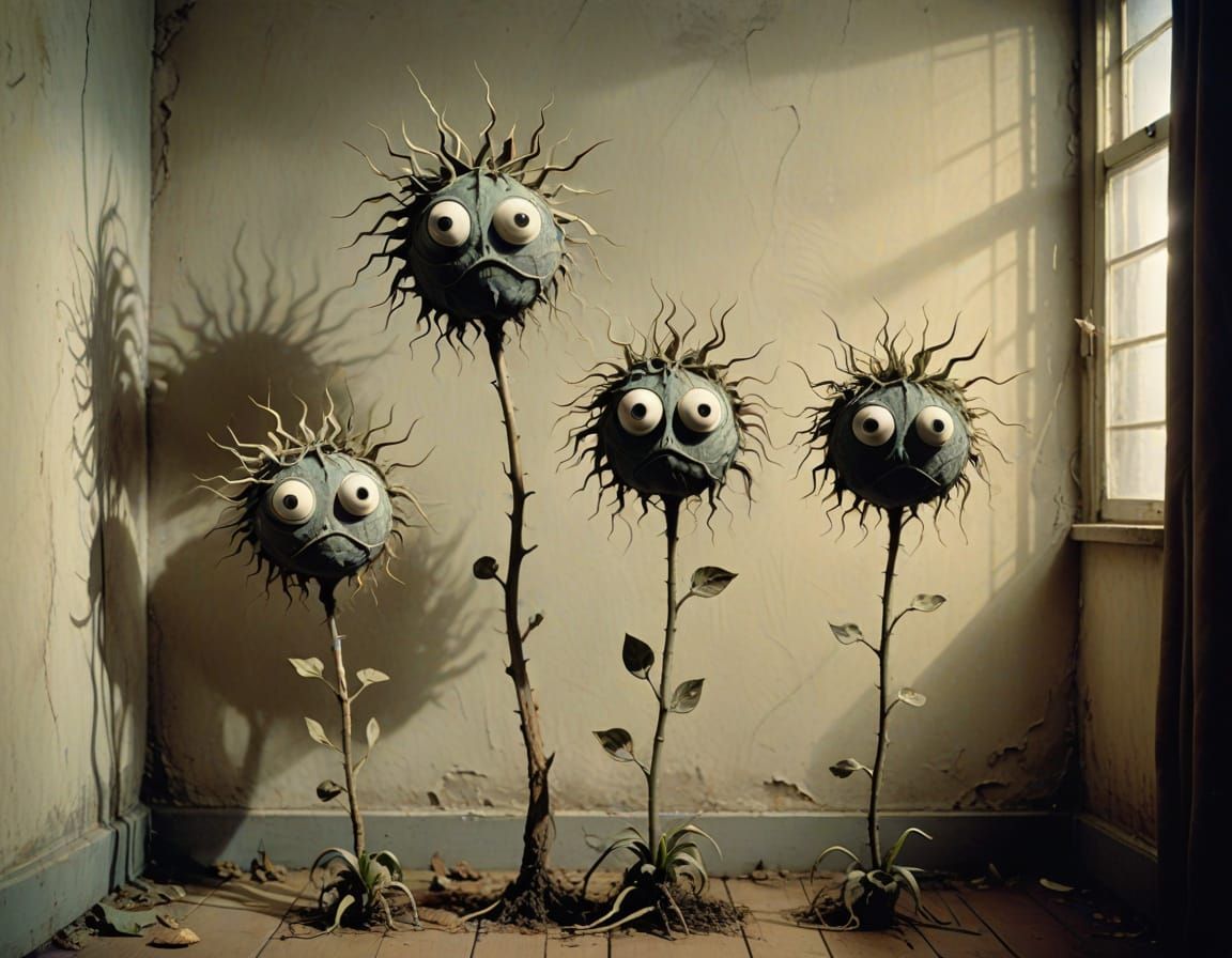 Surreal Houseplants Meet Curious Creature: Double Exposure