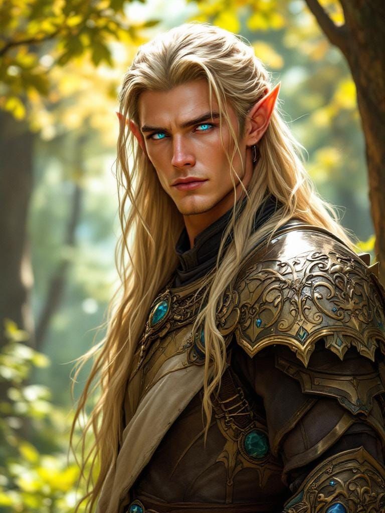 Handsome Forest Elf in Sunny Glade Illustration