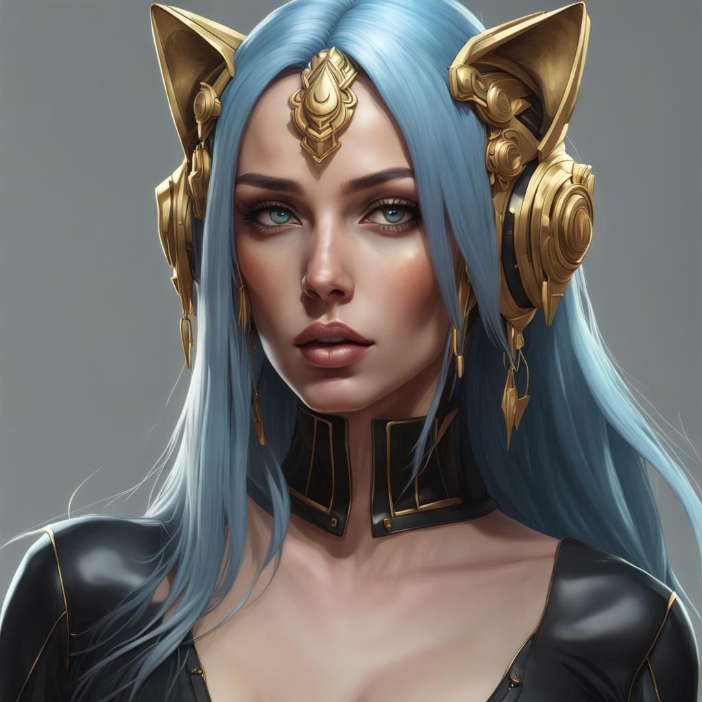 Blue-Skinned Woman Portrait in Hyperdetailed Style