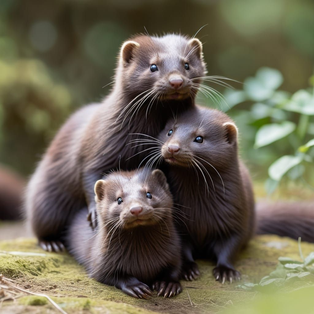 Furry Mink Mothers Nurture Their Young