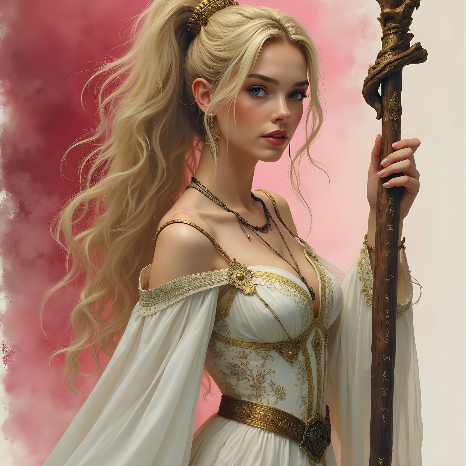 Ethereal Norse Goddess in Smoky Rose Haze