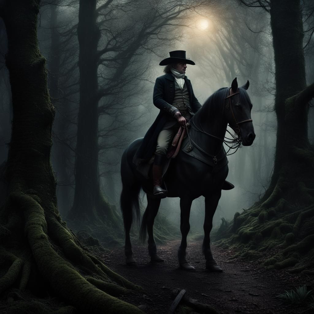 19th Century Highwayman in Dark Forest: Digital Matte Painti...