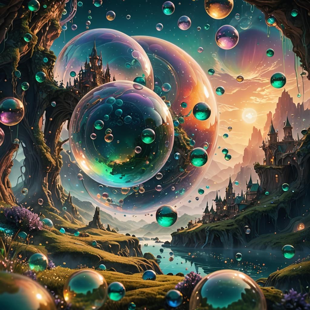 Trapped Worlds in Iridescent Bubbles: Fantasy Concept Art