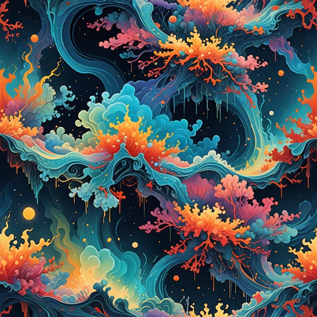 Vibrant Abstract Cosmic Landscape of Nebula Islands