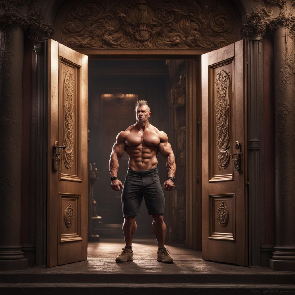 Detailed Matte Painting of a Bodybuilder