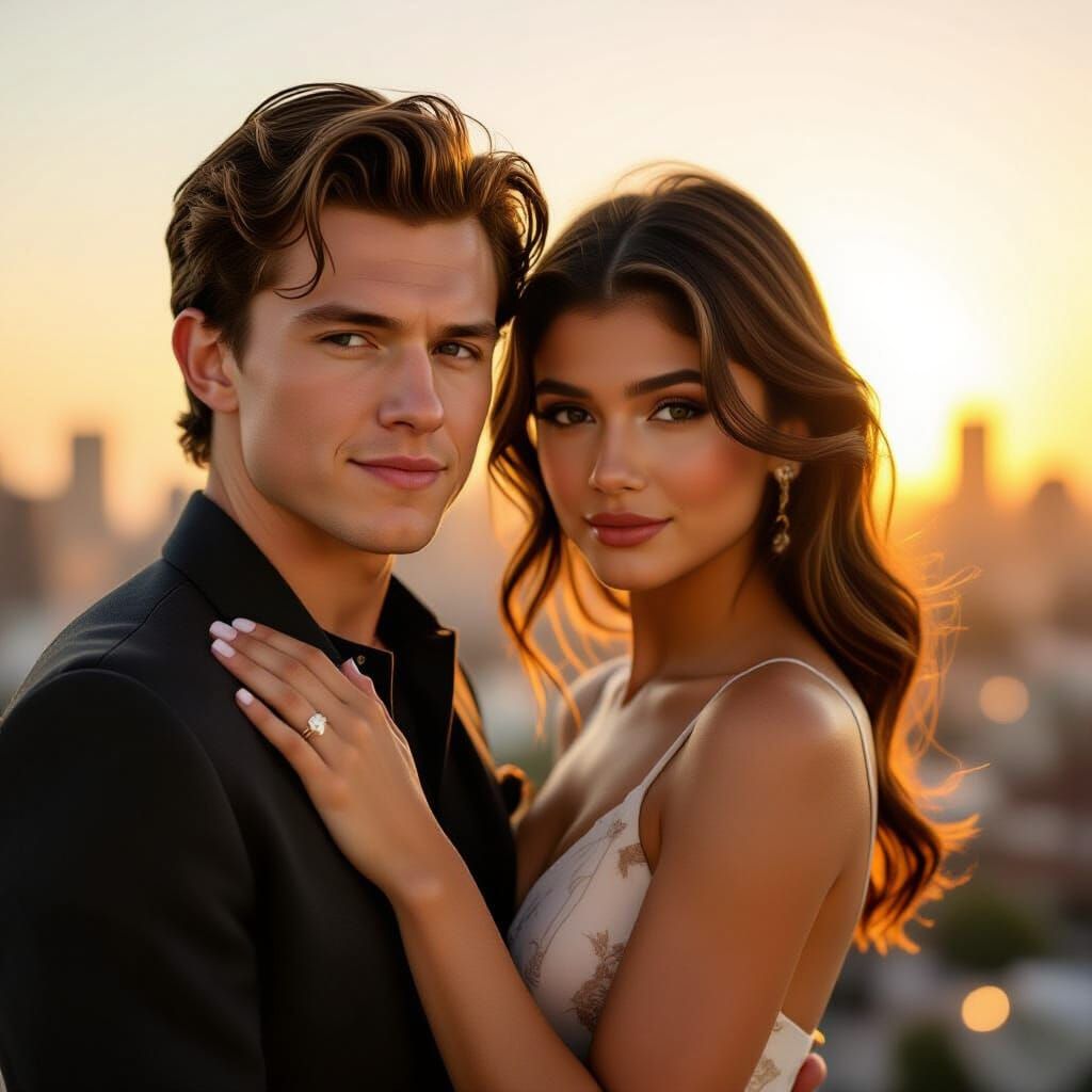 Tom Holland and Zendaya Intimate City Sunset Portrait
