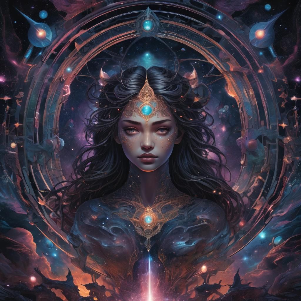 Holographic Grimdark Astral Illustration in Mixed Media