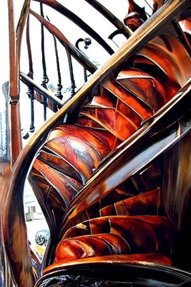 Spiraling Wrought-Iron Staircase in Hyperrealistic Oil Paint...