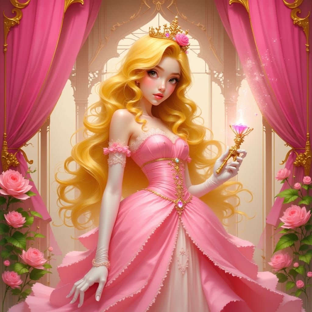 Glamorous Good Witch in Pink Fairytale Setting