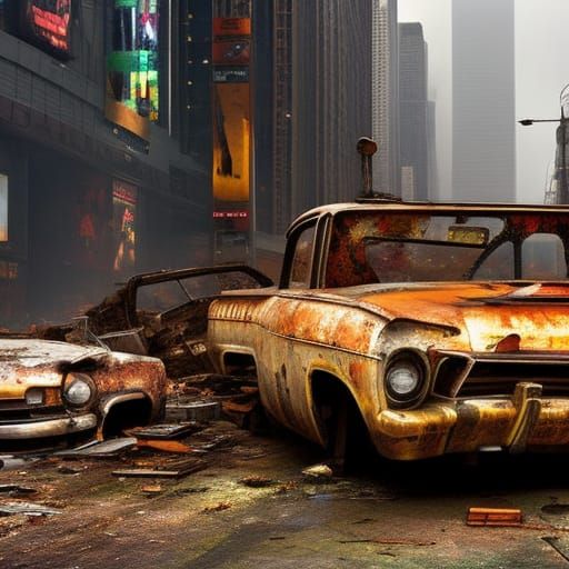 Post-Apocalyptic Times Square in Disney Wall-E Style