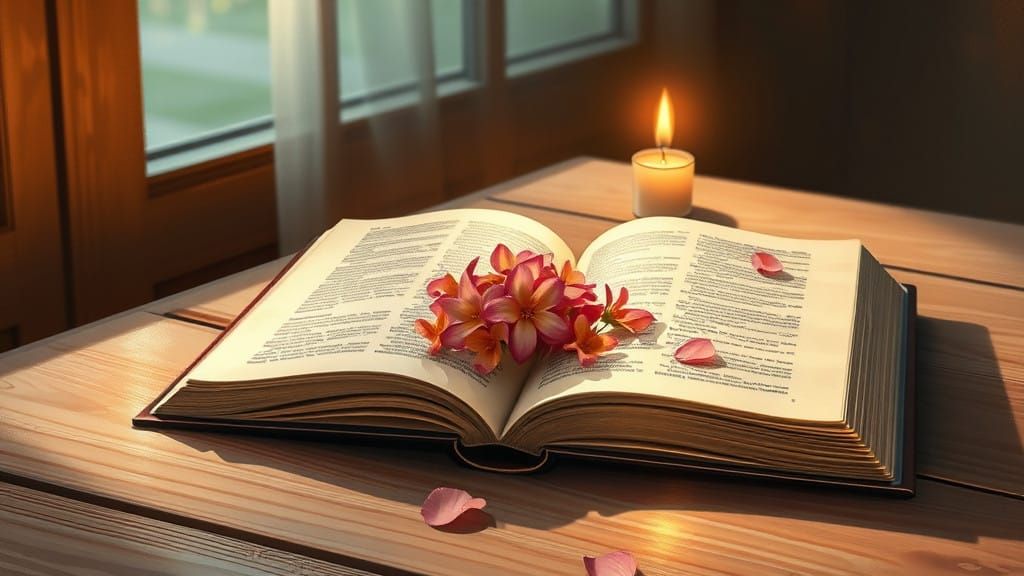 Surreal Study in Quiet Contemplation with Candlelit Book