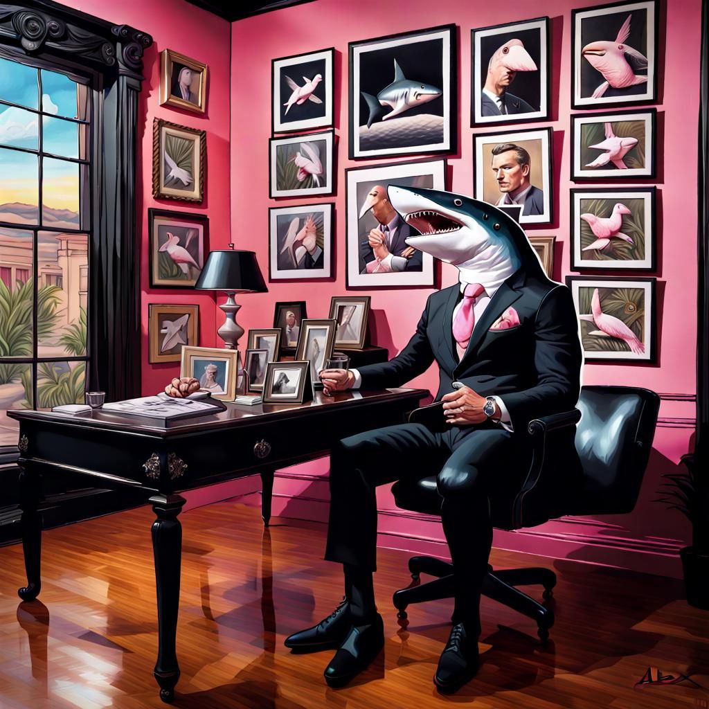Shark Businessman in Office with Cockatoo Photos