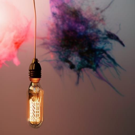 Colorful Ink Flow Light Bulb in Holographic Style