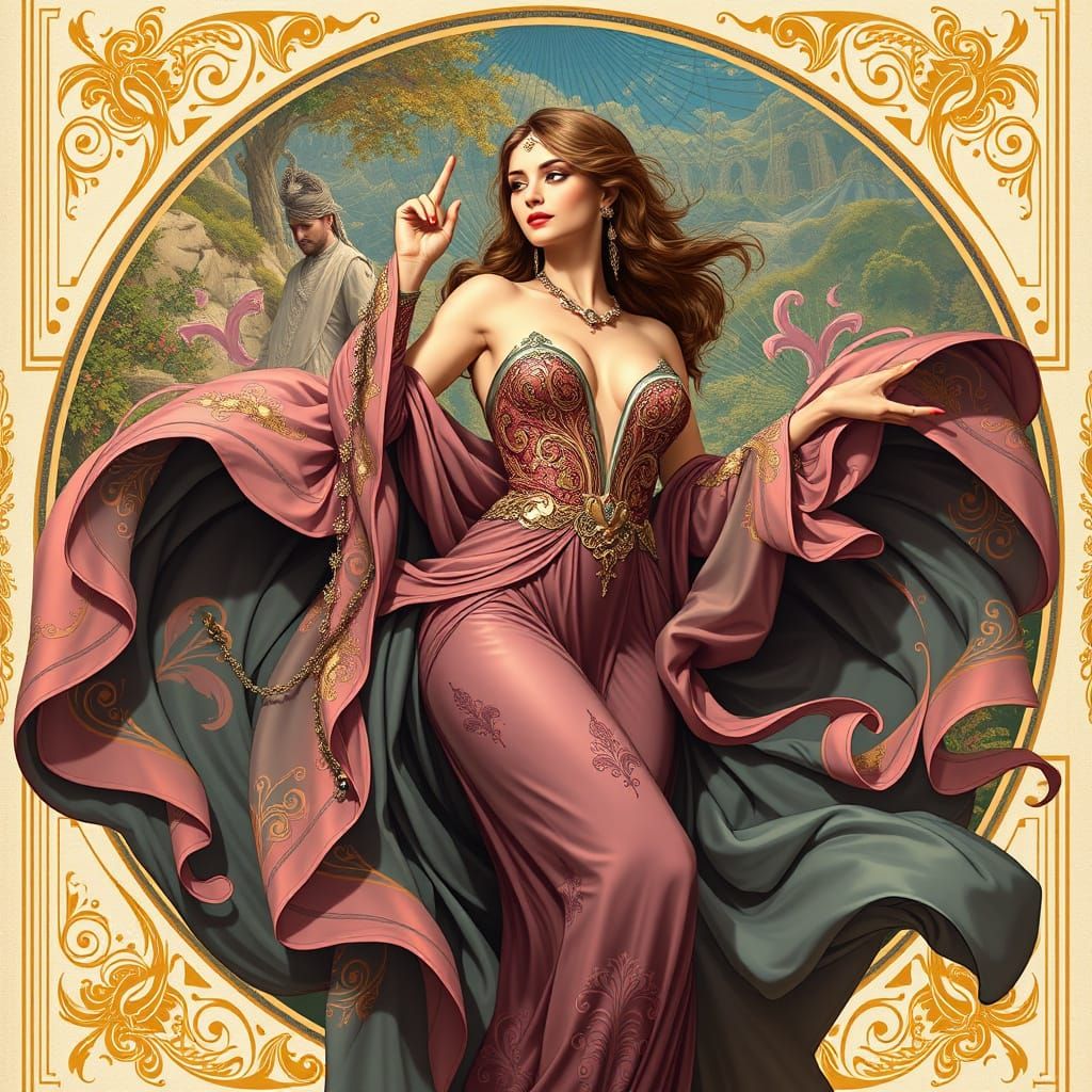 Elegant Woman in Opulent Art Nouveau Style