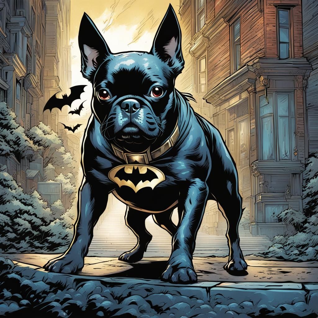 Batman Boston Terrier in Comic Book Style