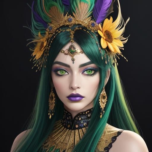 Golden Woman with Peacock Feathers in Abstract Expressionism