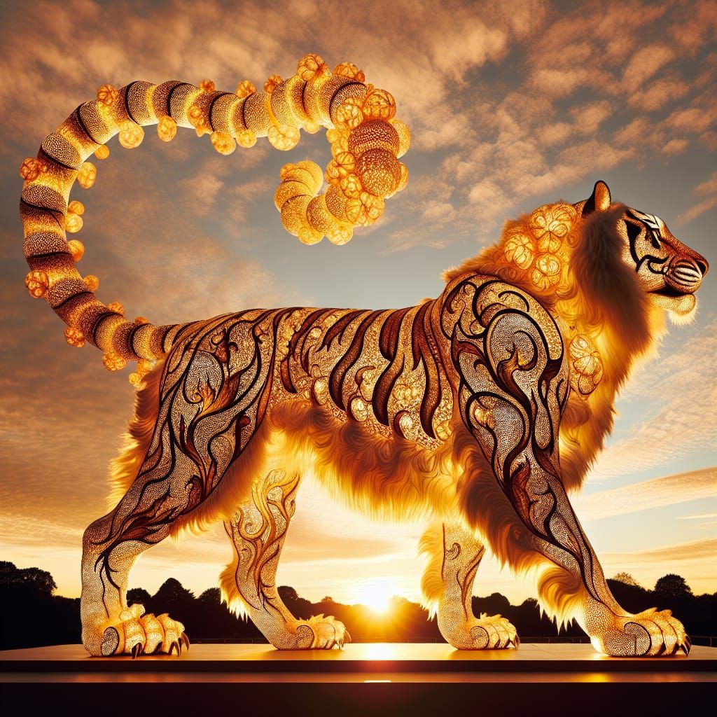 Majestic Tiger Engulfed in Golden Sunset Clouds