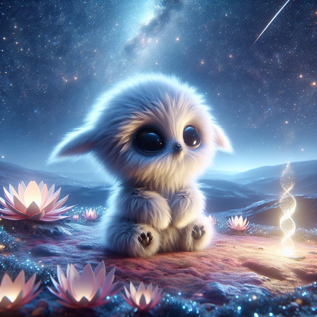 Cherubic Alien Observes Starry Sky