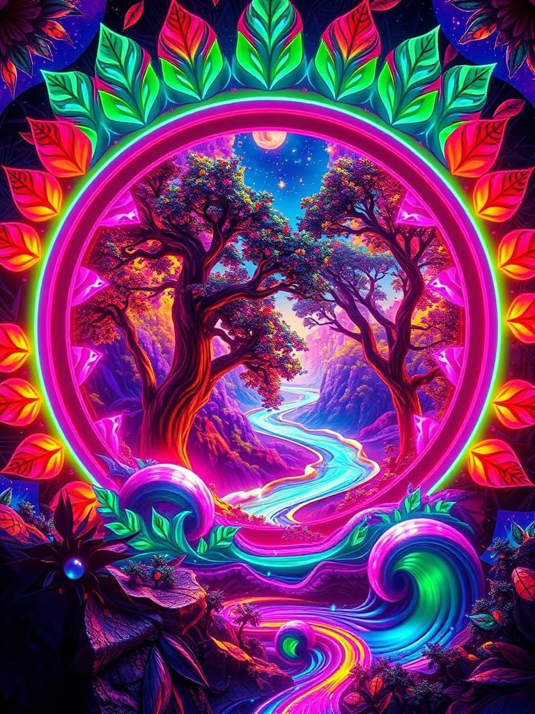 Kaleidoscopic Window to a Neon Dreamscape