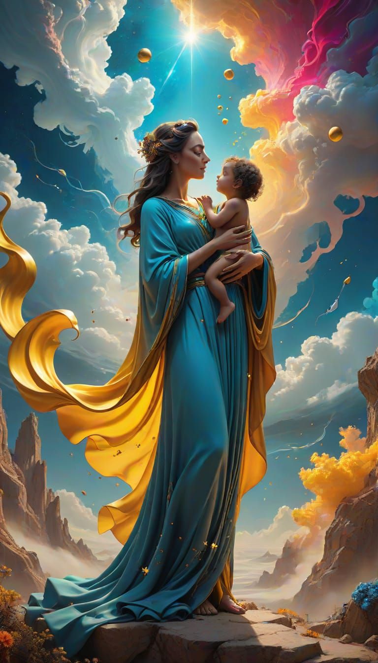 Ethereal Mother and Child in Surreal Dreamscape