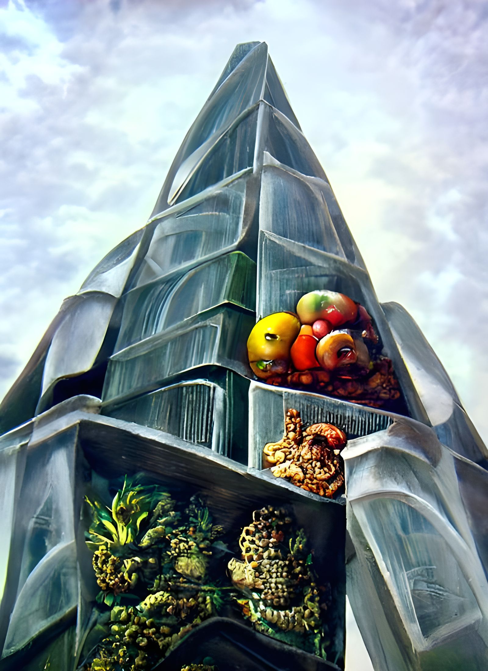 Fruit Skyscraper Still Life in Arcimboldo Style
