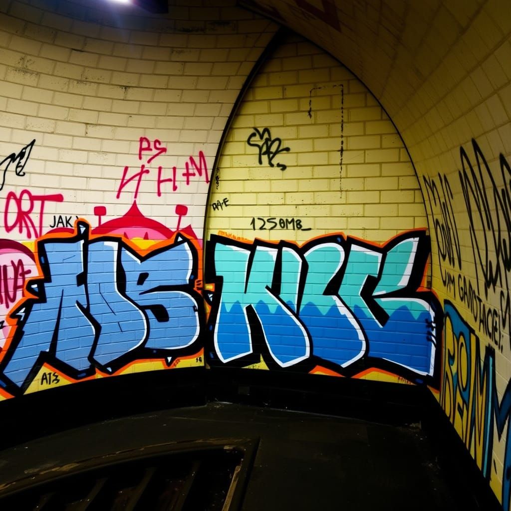 Vibrant Graffiti Scene in a UK Metro Station