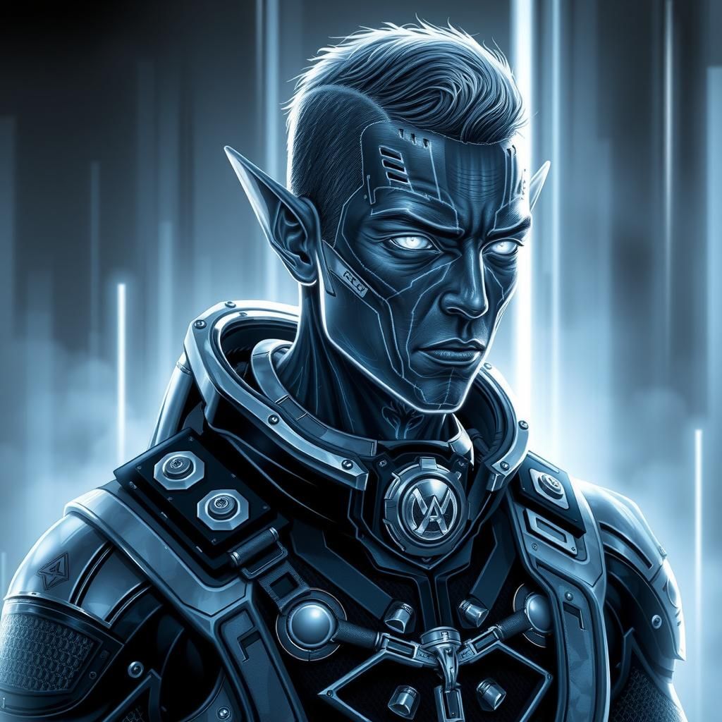 Holographic High Elf Soldier in Neon Sci-Fi Style