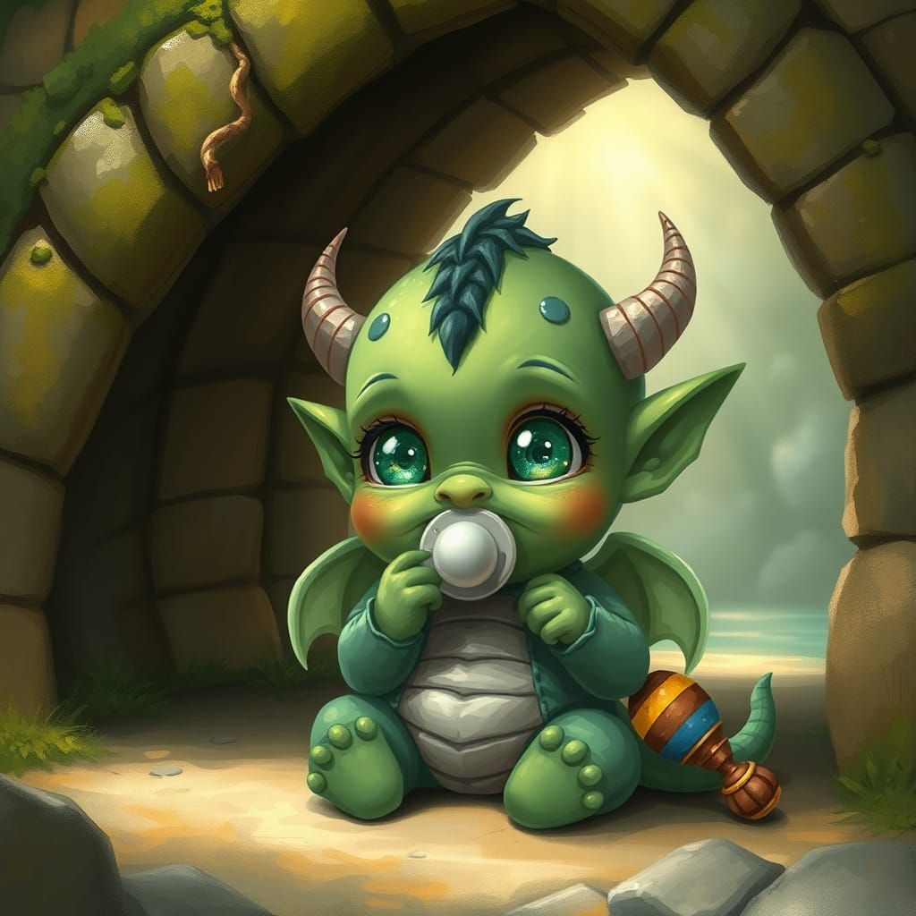 Orc baby wearing a dragon onesie