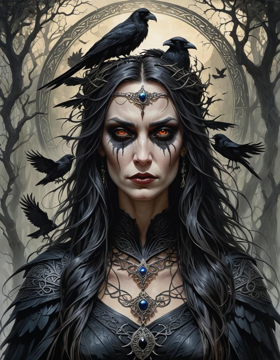 Gothic Celtic Raven Woman, Sinister Art