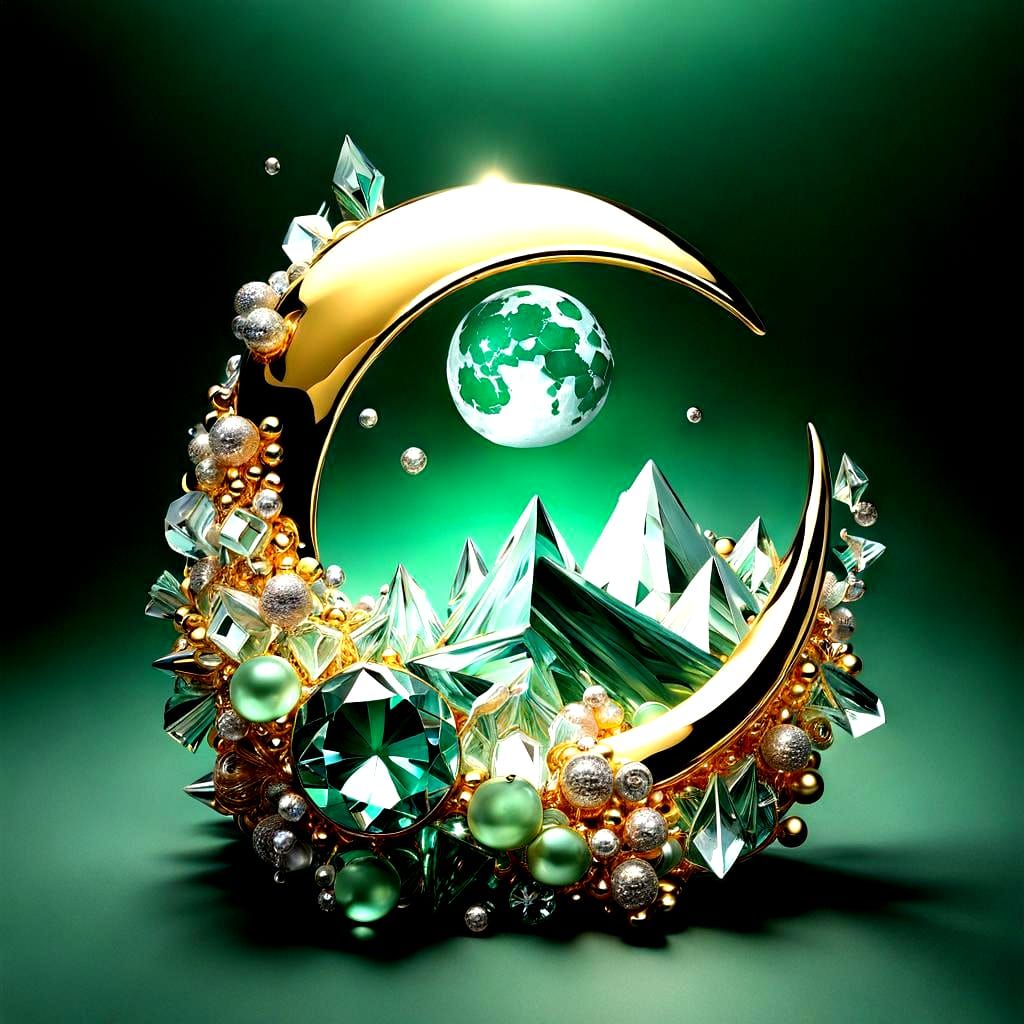 Surreal Creation of Crystal, Moon, Gold, and Silver